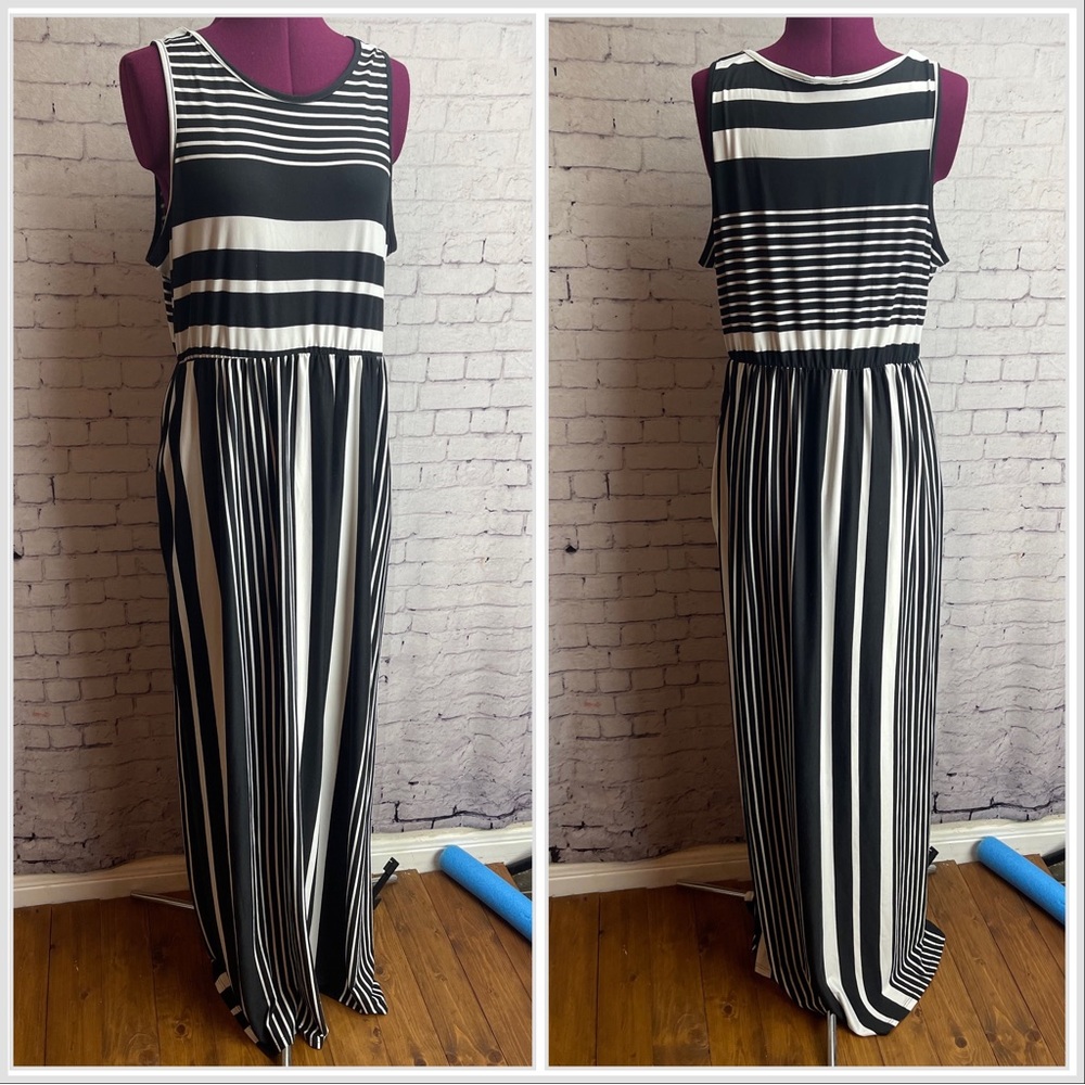 Egs California black and white striped maxi dress size 1XL
